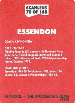 1989 Scanlens VFL #70 Kevin Sheedy Back